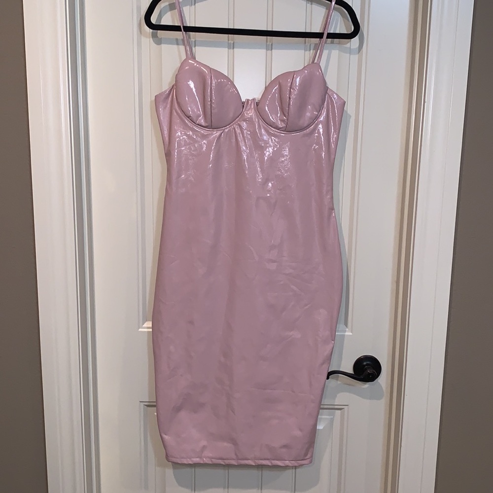 Akira mauve pleather bodycon spaghetti strap Dress, Large. NWT